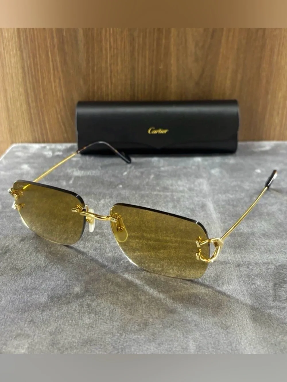 Cartier CT0330S 005 Rimless Gold Brown Gradient Sunglasses 59-19-145 w/ Case